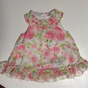 Vintage First Impressions Pink and Green Ruffle Dress Size 12 Months LIKE NEW